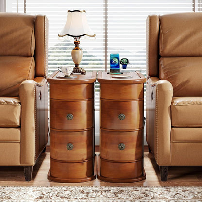 Table d'appoint en bois massif, table de chevet étroite à deux tiroirs, modèle Slim