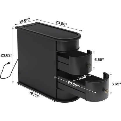 Table d'appoint en bois massif, table de chevet étroite à deux tiroirs, modèle Slim