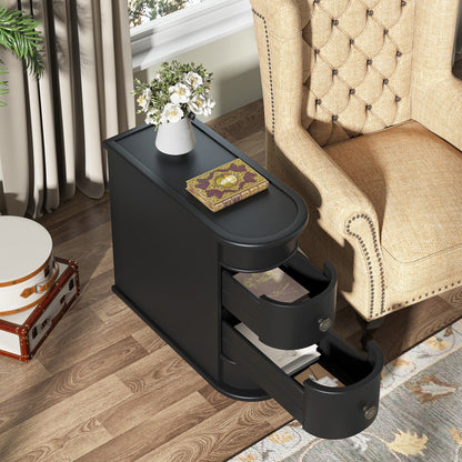 Table d'appoint en bois massif, table de chevet étroite à deux tiroirs, modèle Slim