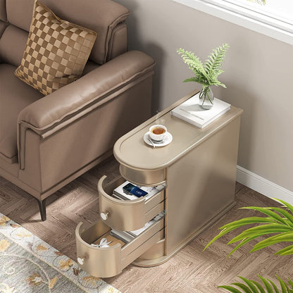 Table d'appoint en bois massif, table de chevet étroite à deux tiroirs, modèle Slim