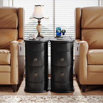 Table d'appoint en bois massif, table de chevet étroite à deux tiroirs, modèle Slim