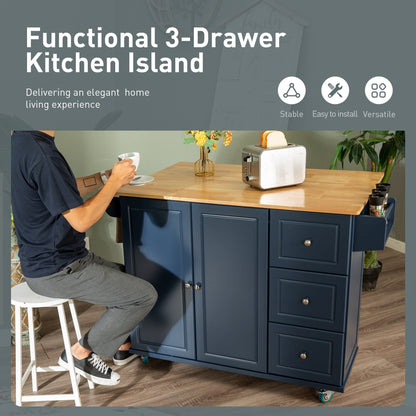 Chariot d'îlot de cuisine Sophia &amp; William avec plateau rabattable et plateau en bois de caoutchouc, chariot de cuisine roulant avec grand placard de rangement