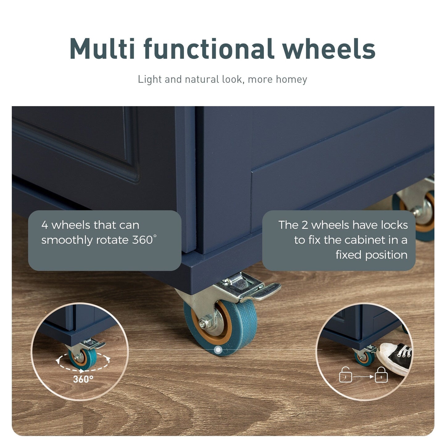 Chariot d'îlot de cuisine Sophia &amp; William avec plateau rabattable et plateau en bois de caoutchouc, chariot de cuisine roulant avec grand placard de rangement