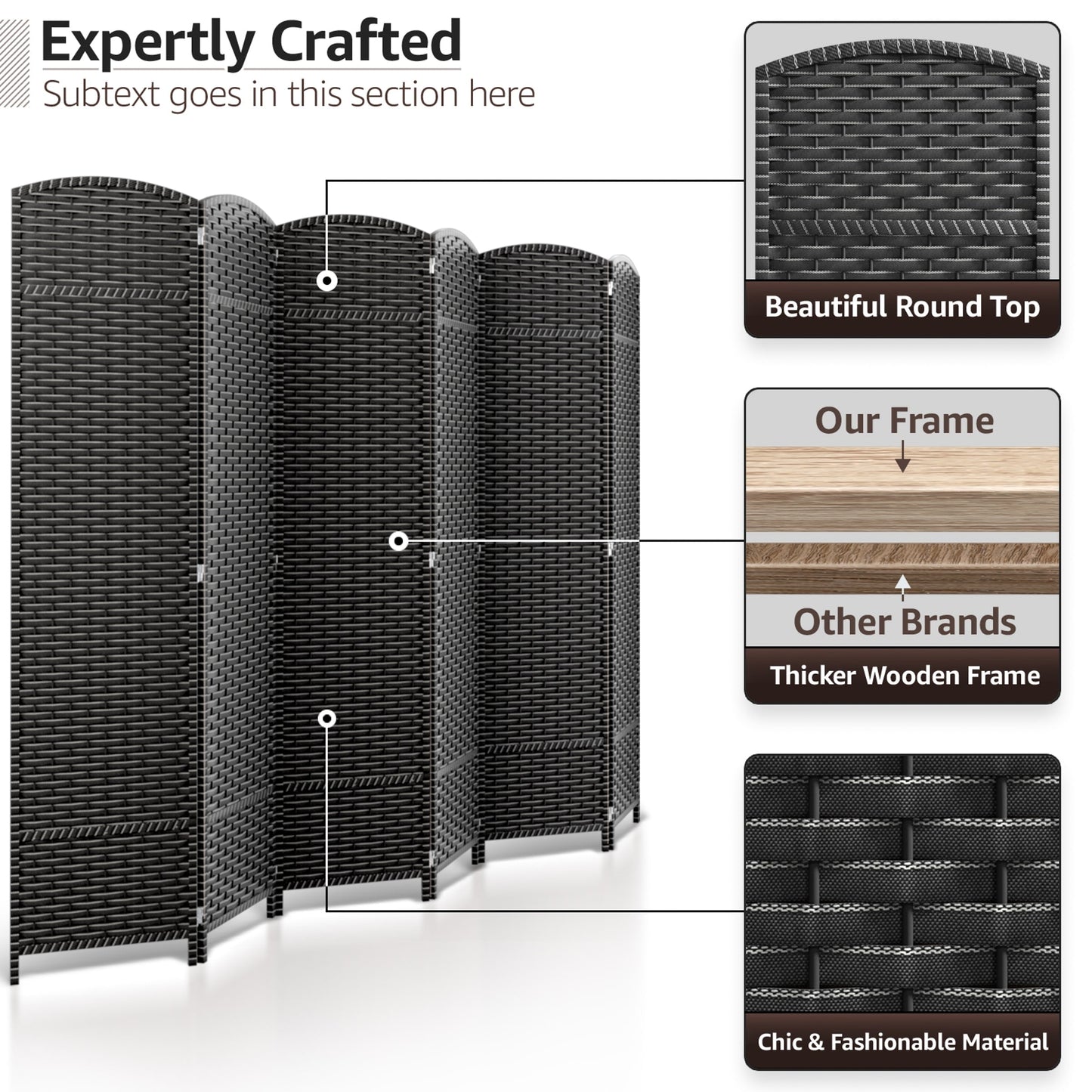 Sorbus Écran de séparation de pièce à 6 panneaux, grand écran de confidentialité, extra large, à double charnière, en maille tissée à la main, pliable - 6 pieds