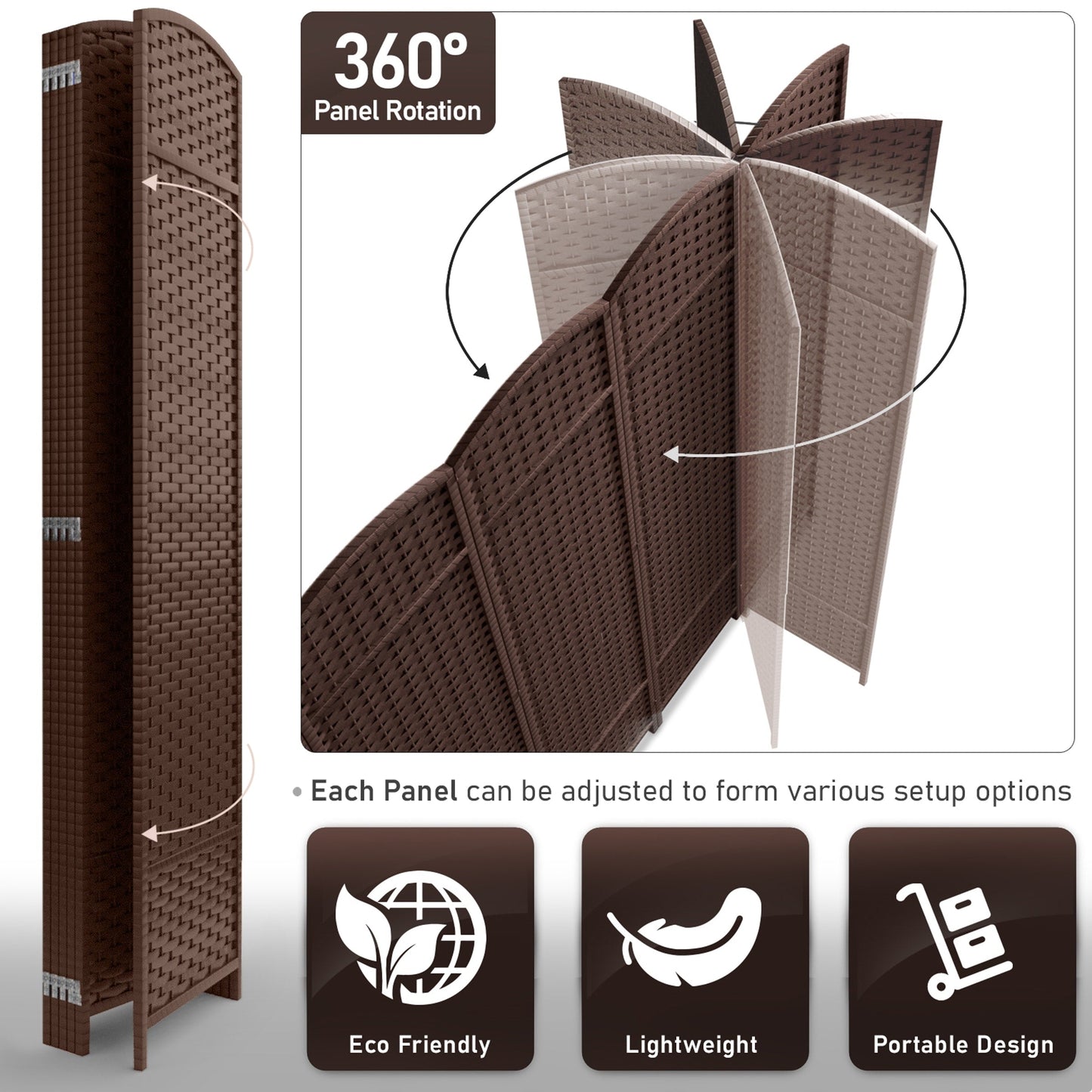 Sorbus Écran de séparation de pièce à 6 panneaux, grand écran de confidentialité, extra large, à double charnière, en maille tissée à la main, pliable - 6 pieds