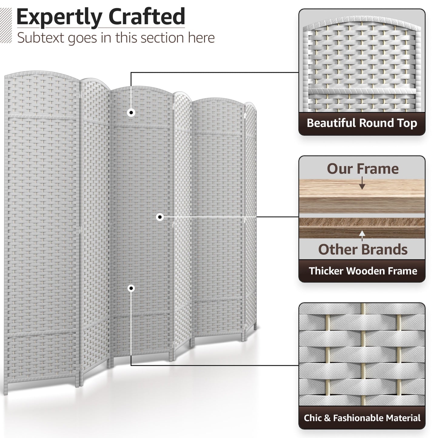 Sorbus Écran de séparation de pièce à 6 panneaux, grand écran de confidentialité, extra large, à double charnière, en maille tissée à la main, pliable - 6 pieds