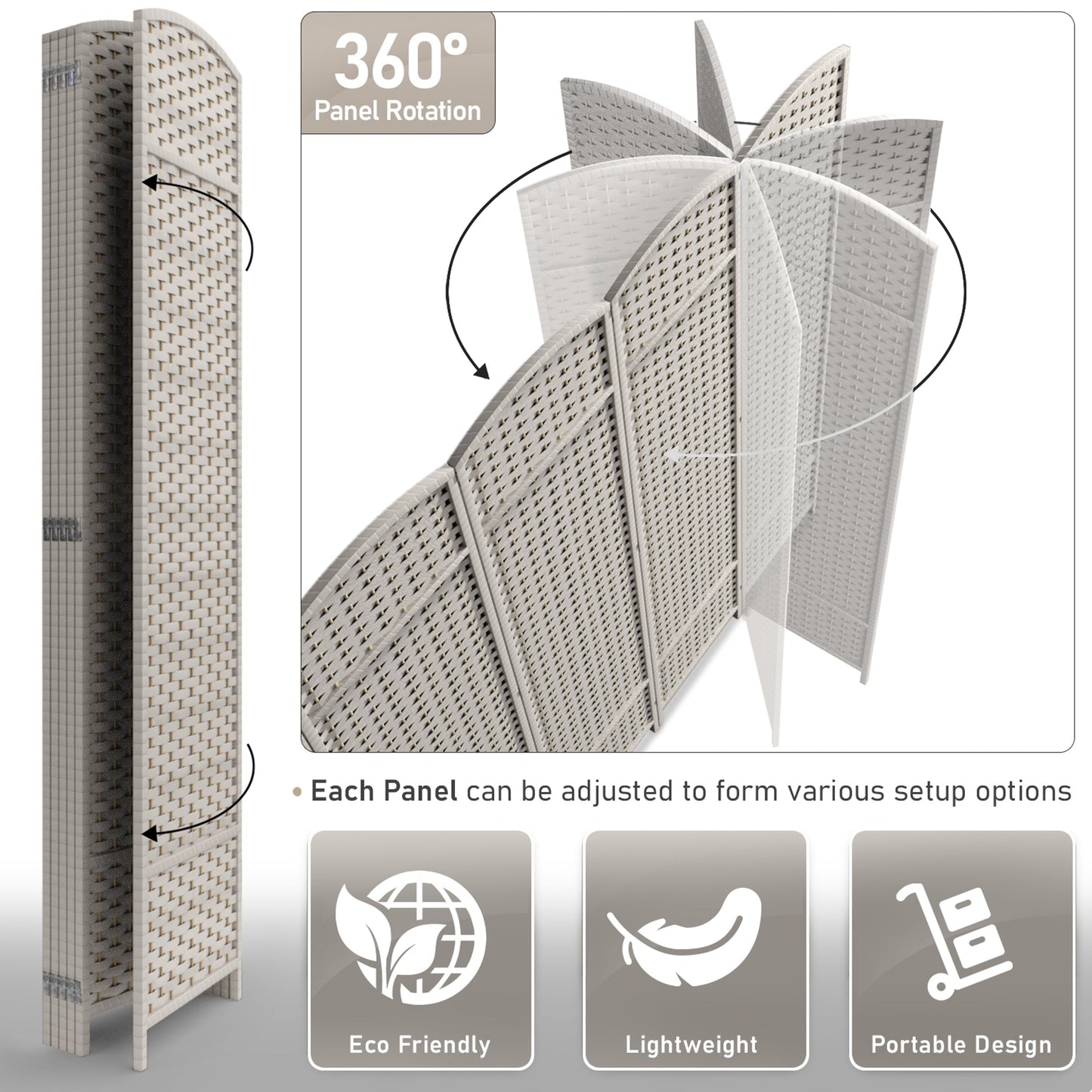 Sorbus Écran de séparation de pièce à 6 panneaux, grand écran de confidentialité, extra large, à double charnière, en maille tissée à la main, pliable - 6 pieds