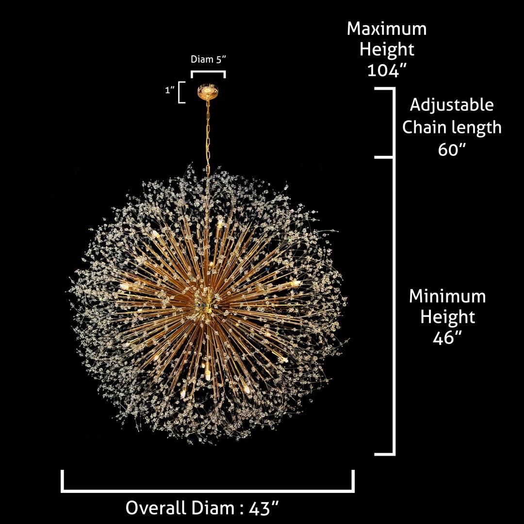 Luminaire suspendu en forme d'étoile de 47 pouces de large avec cristaux