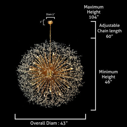 Luminaire suspendu en forme d'étoile de 47 pouces de large avec cristaux