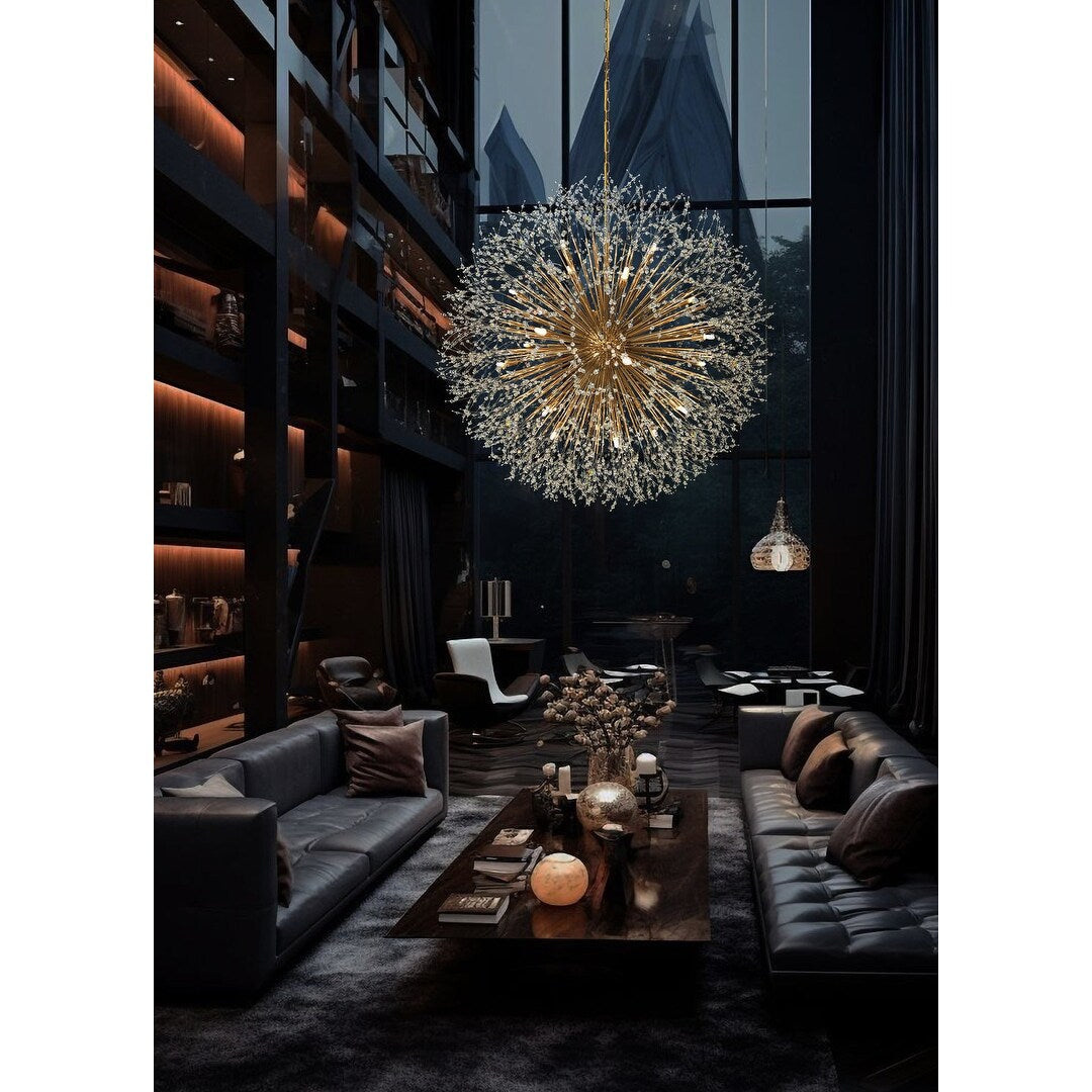 Luminaire suspendu en forme d'étoile de 47 pouces de large avec cristaux