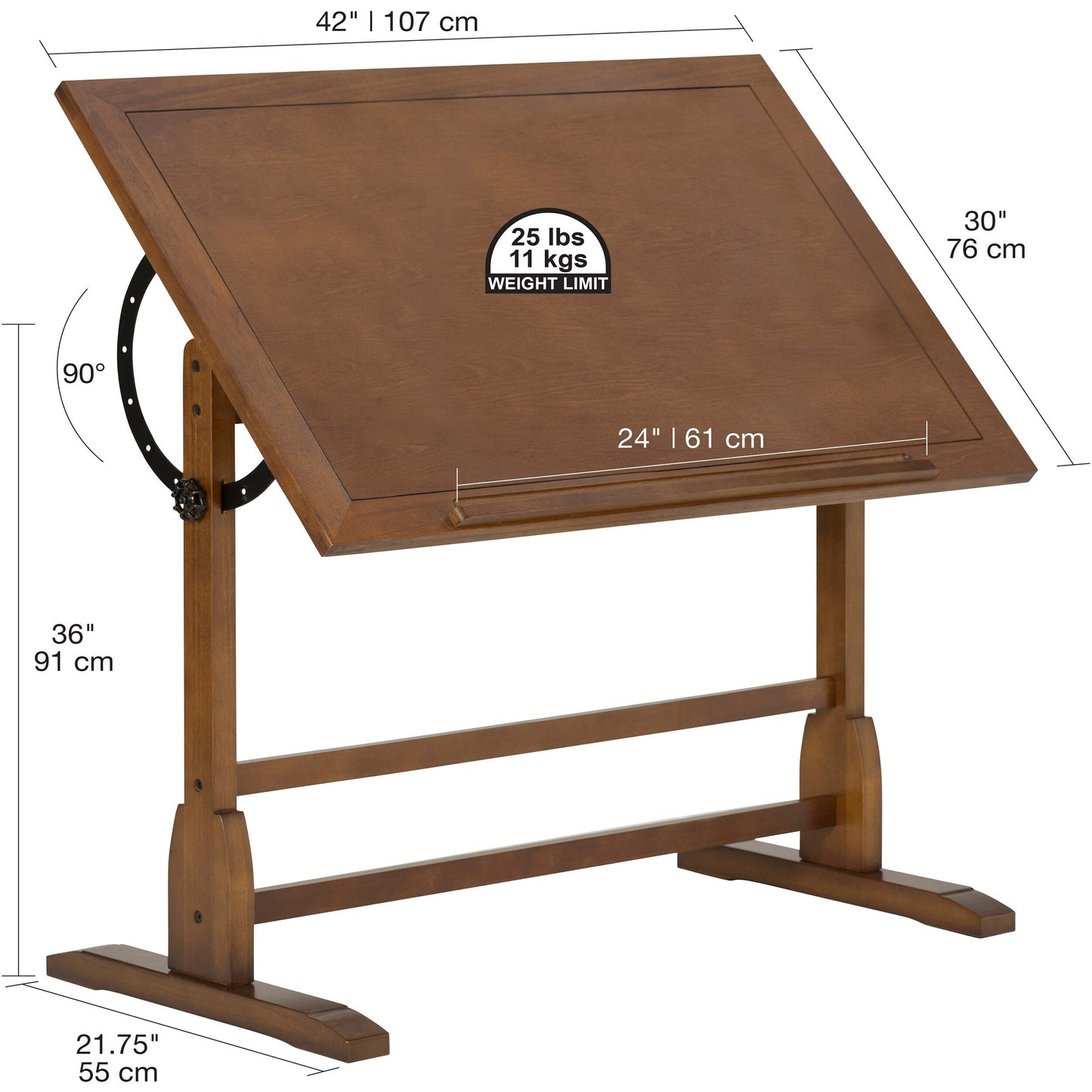 Table de dessin vintage en bois Studio Designs de 91 cm avec plateau inclinable pour le dessin
