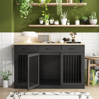 Meuble-cage pour chien en bois élégant avec rangement, 3 tiroirs