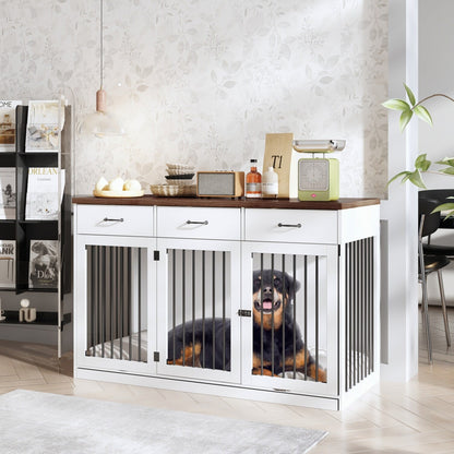 Meuble-cage pour chien en bois élégant avec rangement, 3 tiroirs