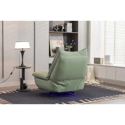 Fauteuil inclinable pivotant à glissement électrique avec haut-parleurs Bluetooth, porte-téléphone, ports de charge USB et Type-C, et rangement caché dans les accoudoirs.