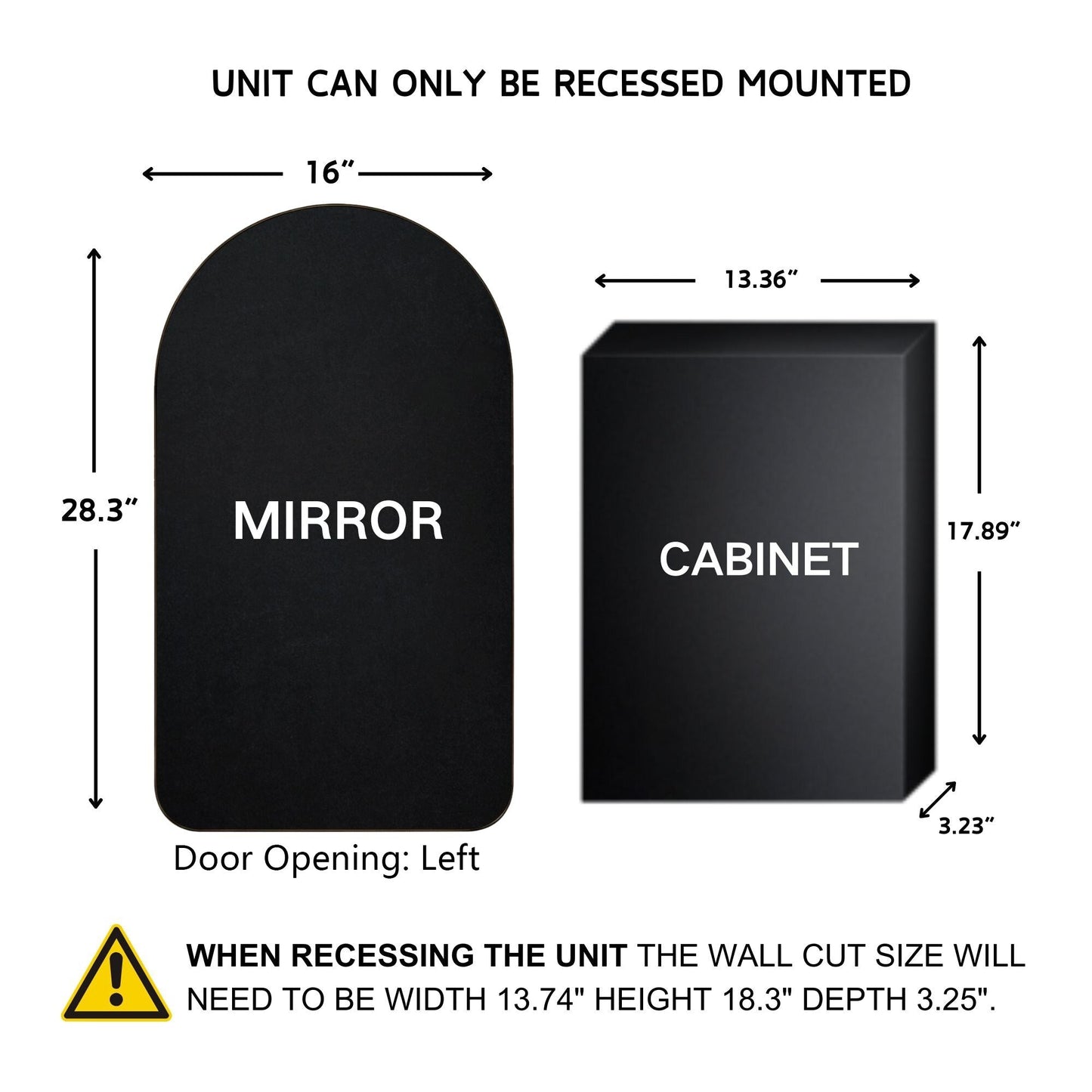 TEHOME Aristes Armoire à pharmacie encastrée avec cadre, miroir et étagères réglables