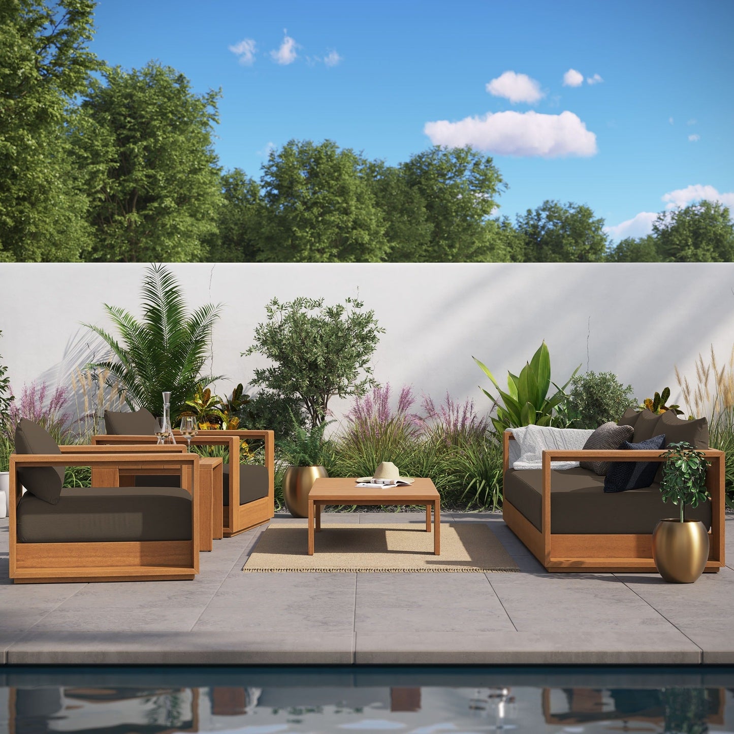 Ensemble de meubles de jardin en acacia Tahoe pour terrasse, 5 pièces