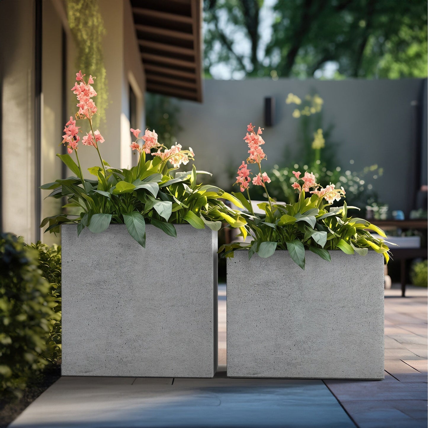 Grandes jardinières rectangulaires en béton / Grandes jardinières pour fleurs, pour intérieur et extérieur