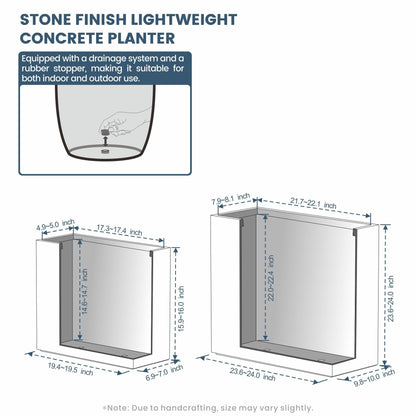 Grandes jardinières rectangulaires en béton / Grandes jardinières pour fleurs, pour intérieur et extérieur