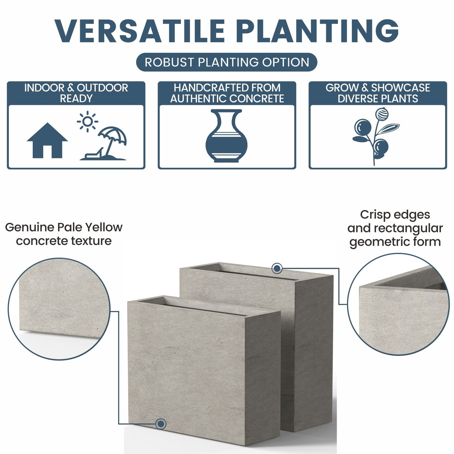 Grandes jardinières rectangulaires en béton / Grandes jardinières pour fleurs, pour intérieur et extérieur