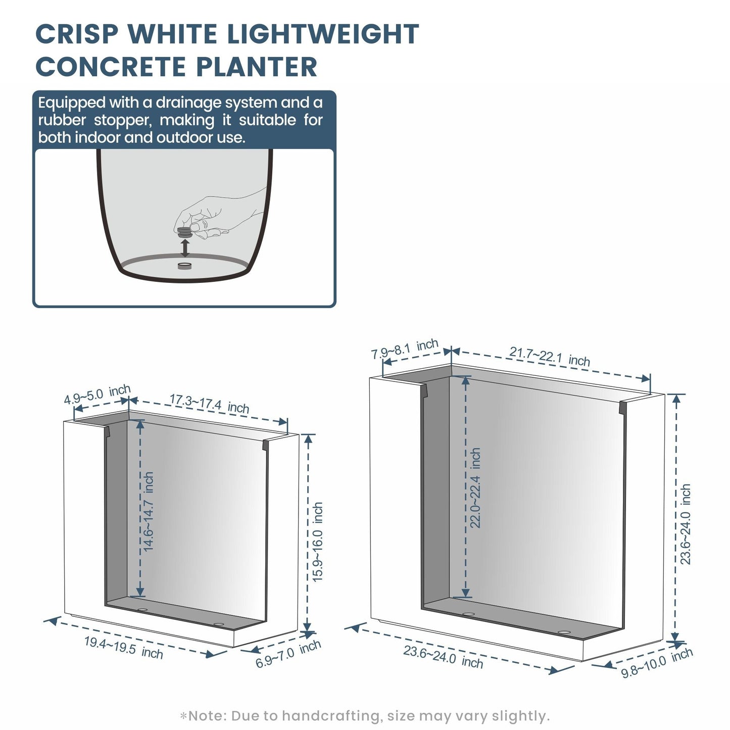 Grandes jardinières rectangulaires en béton / Grandes jardinières pour fleurs, pour intérieur et extérieur