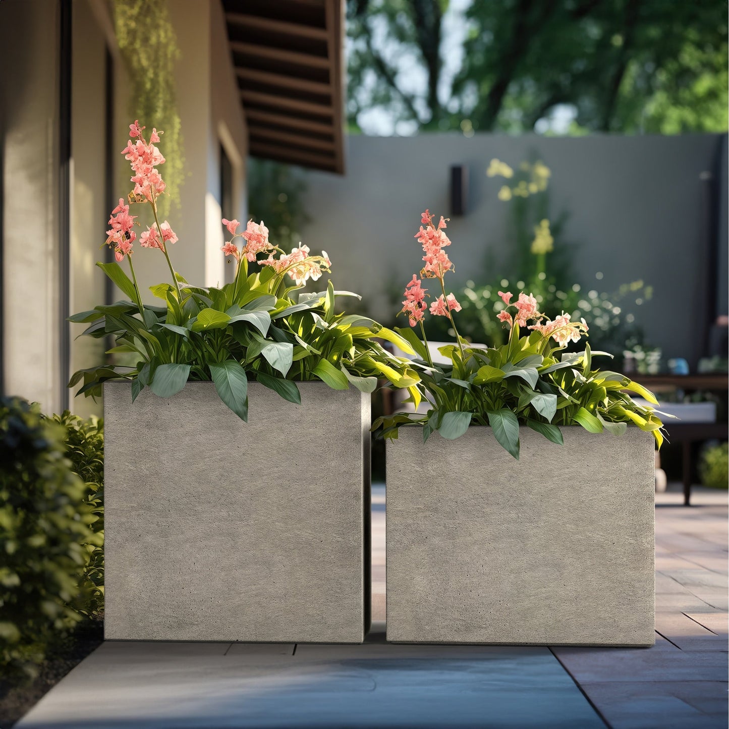 Grandes jardinières rectangulaires en béton / Grandes jardinières pour fleurs, pour intérieur et extérieur