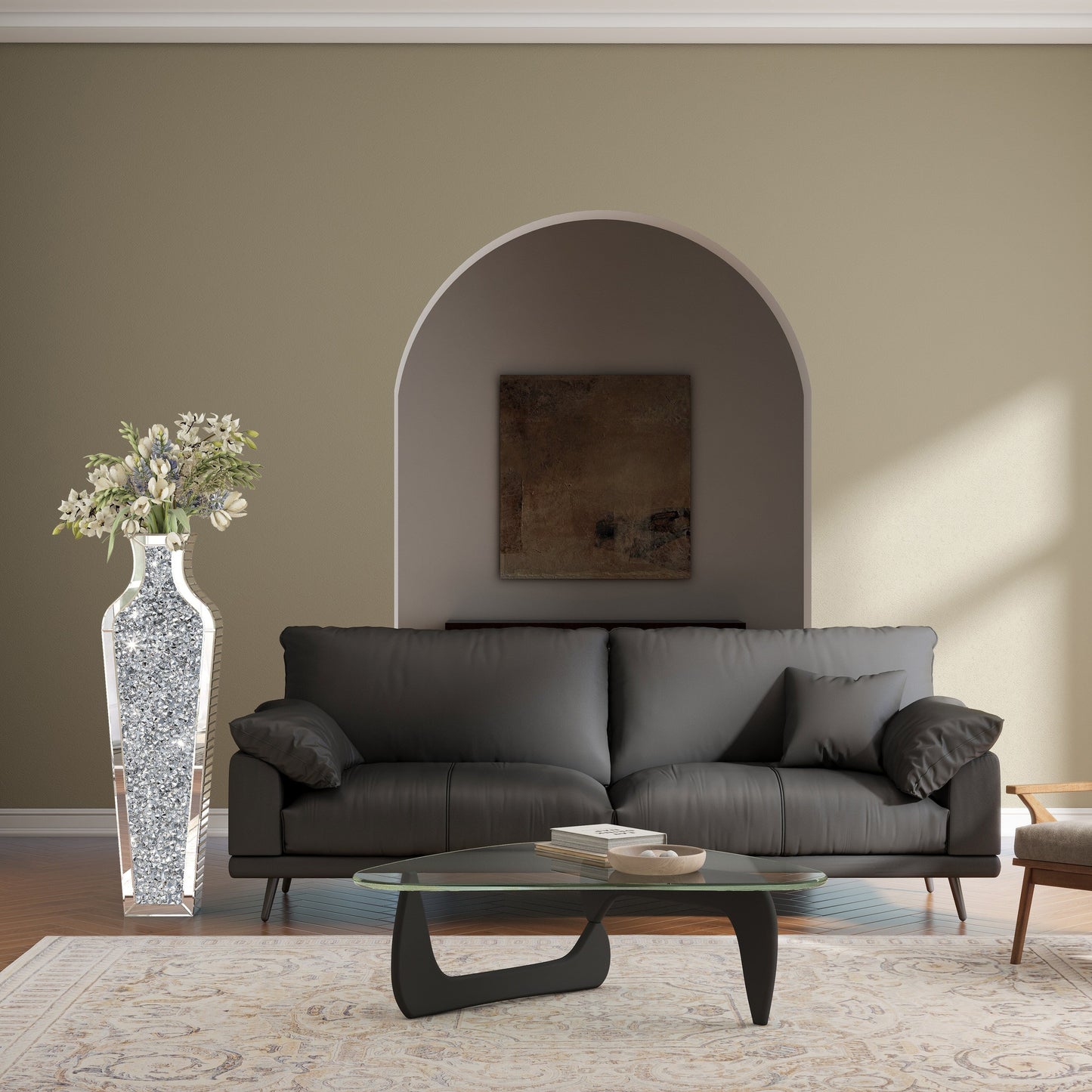 Grand vase de sol en verre concassé et décoré de diamants