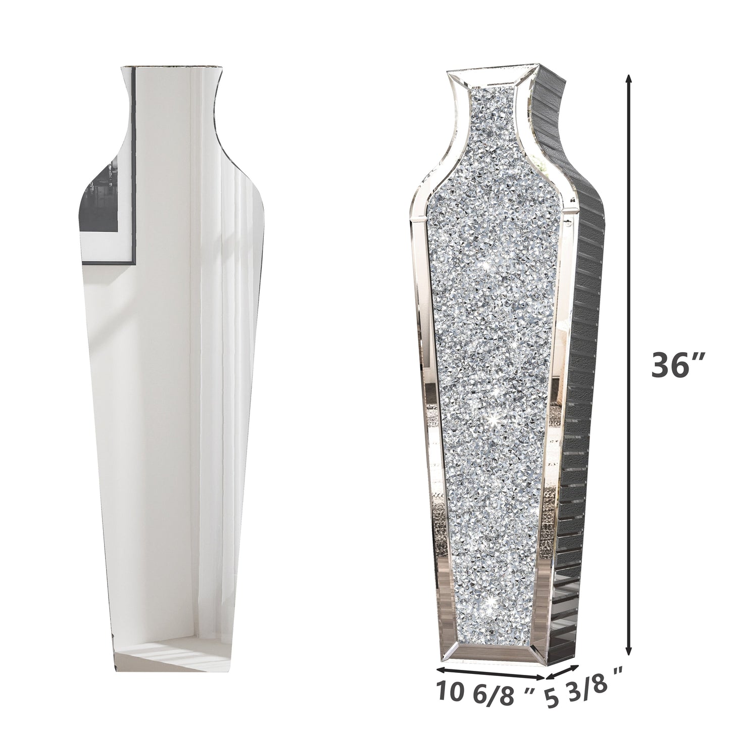 Grand vase de sol en verre concassé et décoré de diamants