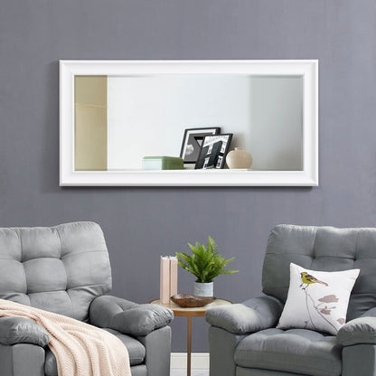 Grand miroir, miroir pleine taille, miroir rectangulaire mural suspendu, avec cadre en faux bois lisse.