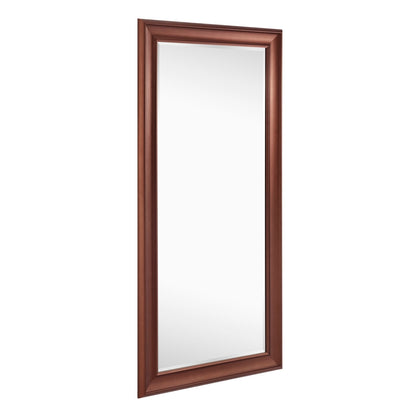 Grand miroir, miroir pleine taille, miroir rectangulaire mural suspendu, avec cadre en faux bois lisse.