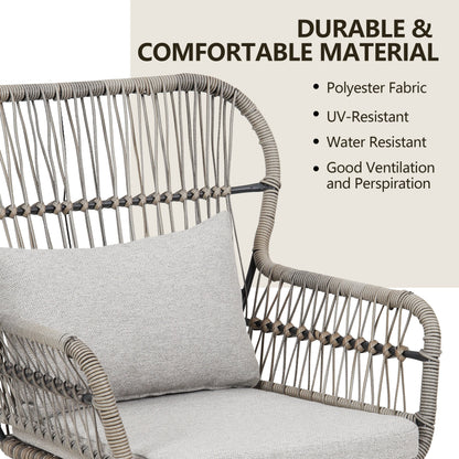 Ensemble de bistro en osier tressé pour extérieur, 3 pièces, ensemble de chaises de patio en rotin résistant aux intempéries avec coussins.