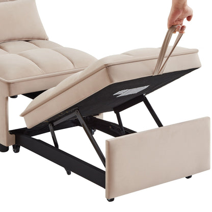 Canapé-lit simple pliante en velours taupe 68,5 avec dossier et coussins réglables pour salon