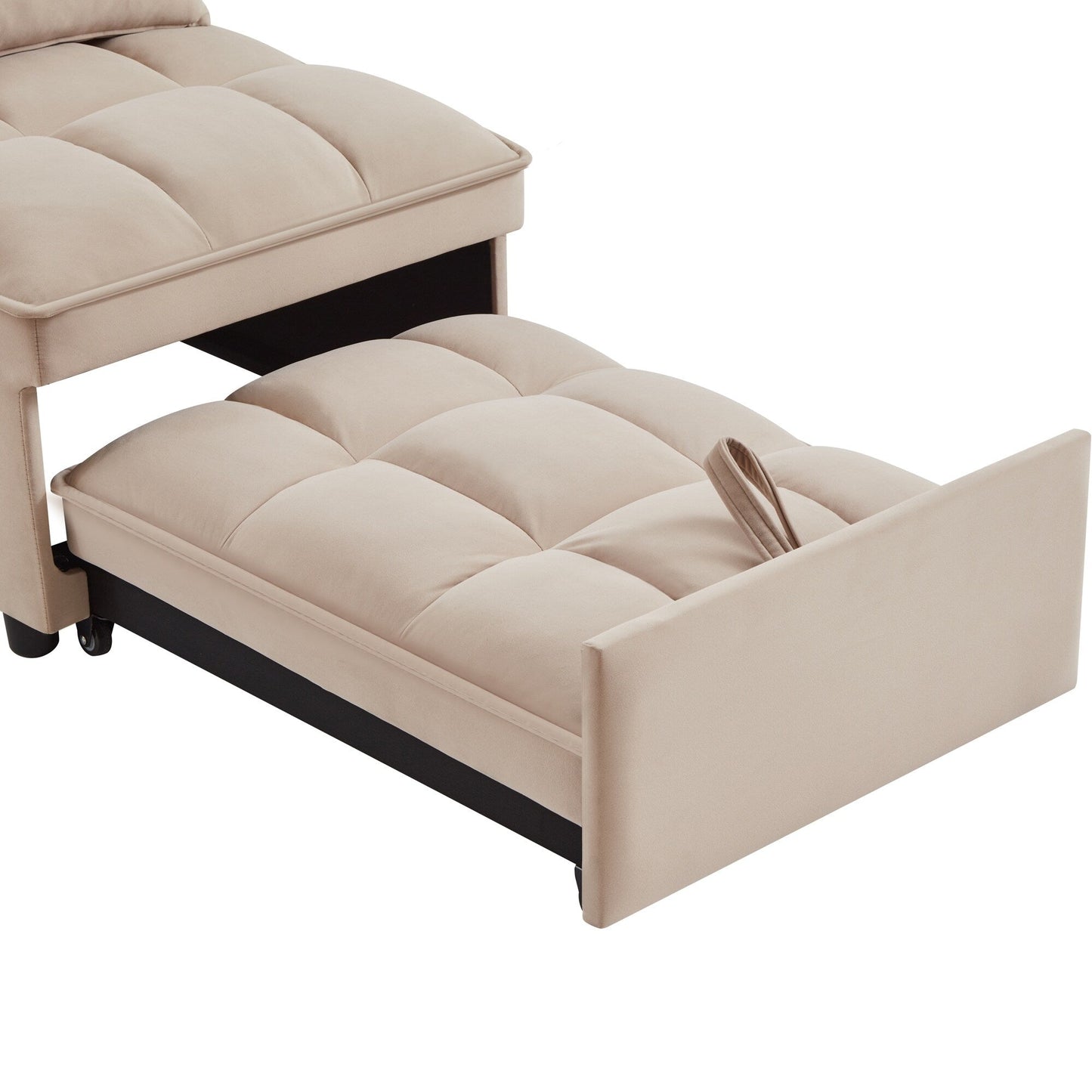 Canapé-lit simple pliante en velours taupe 68,5 avec dossier et coussins réglables pour salon