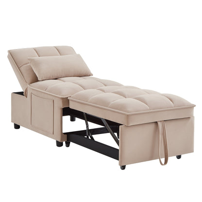 Canapé-lit simple pliante en velours taupe 68,5 avec dossier et coussins réglables pour salon