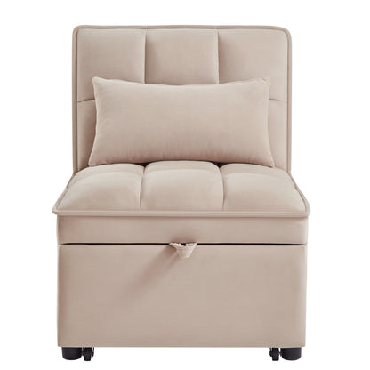 Canapé-lit simple pliante en velours taupe 68,5 avec dossier et coussins réglables pour salon