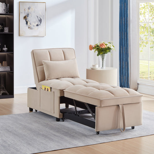 Canapé-lit simple pliante en velours taupe 68,5 avec dossier et coussins réglables pour salon