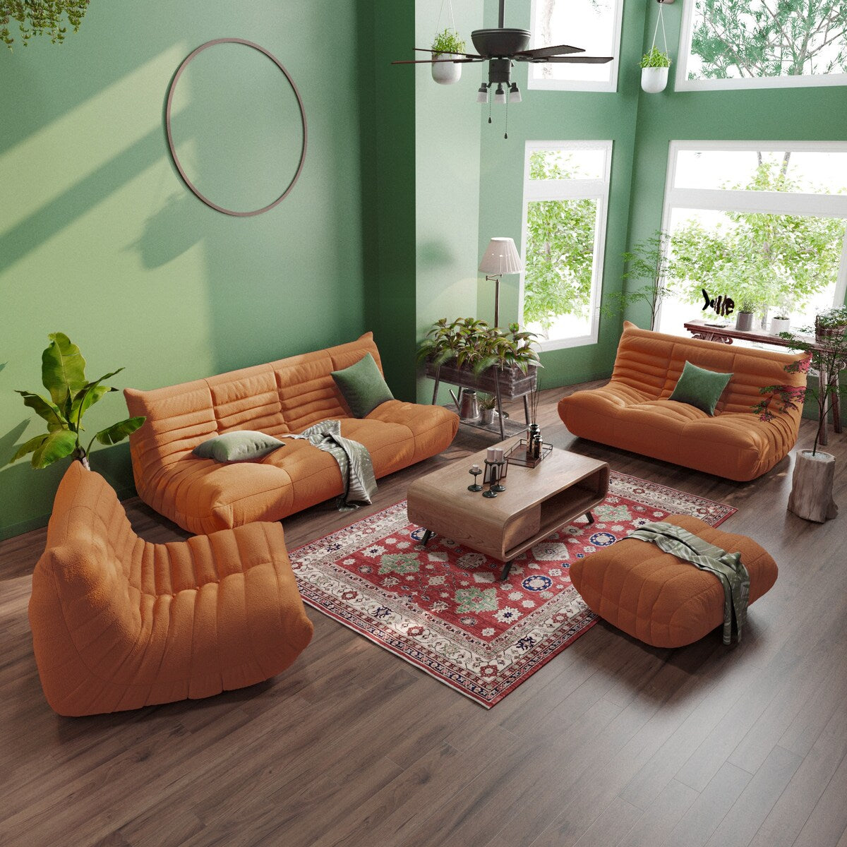 Ensembles de canapés et poufs en velours Teddy