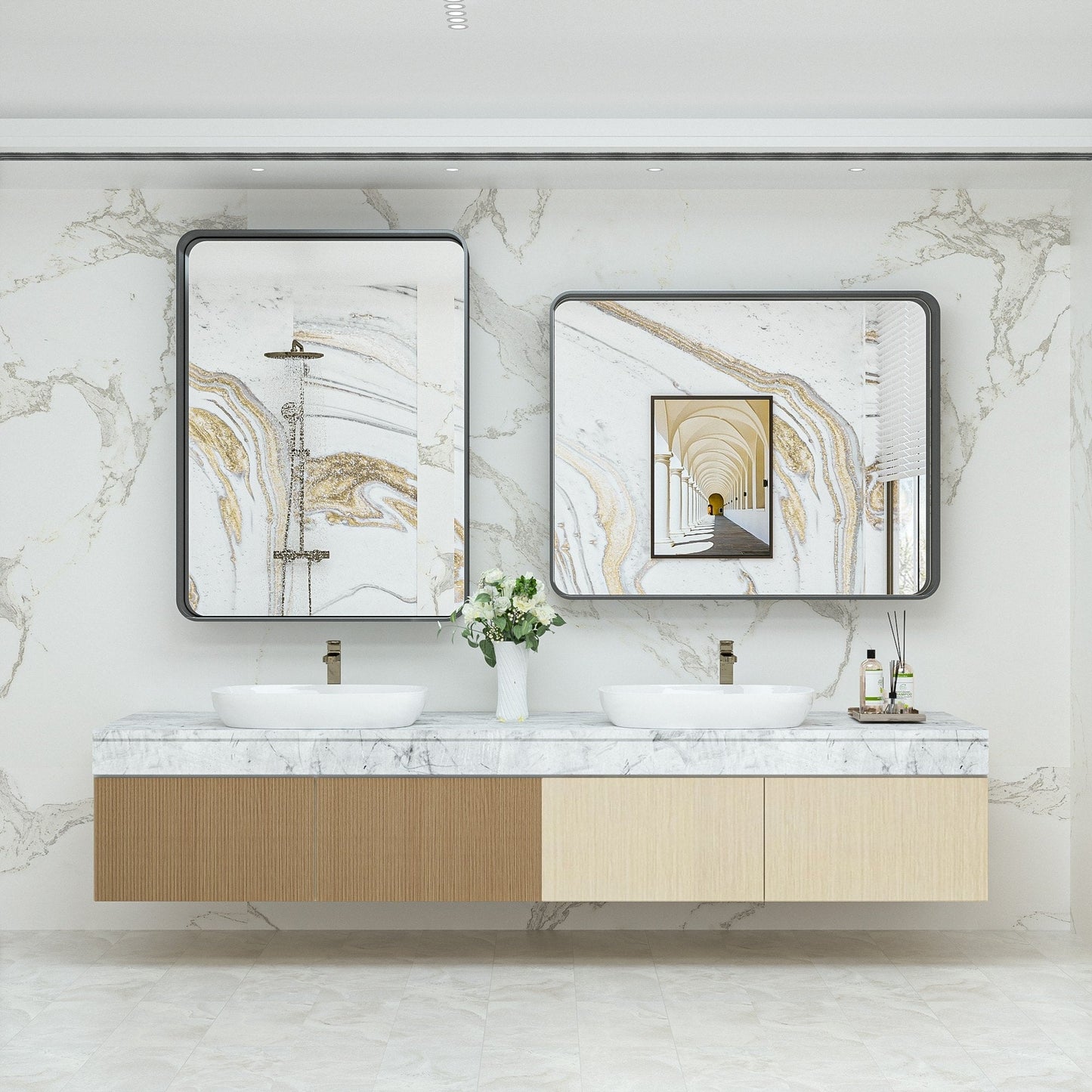 TokeShimi Miroir mural de salle de bain avec cadre métallique moderne