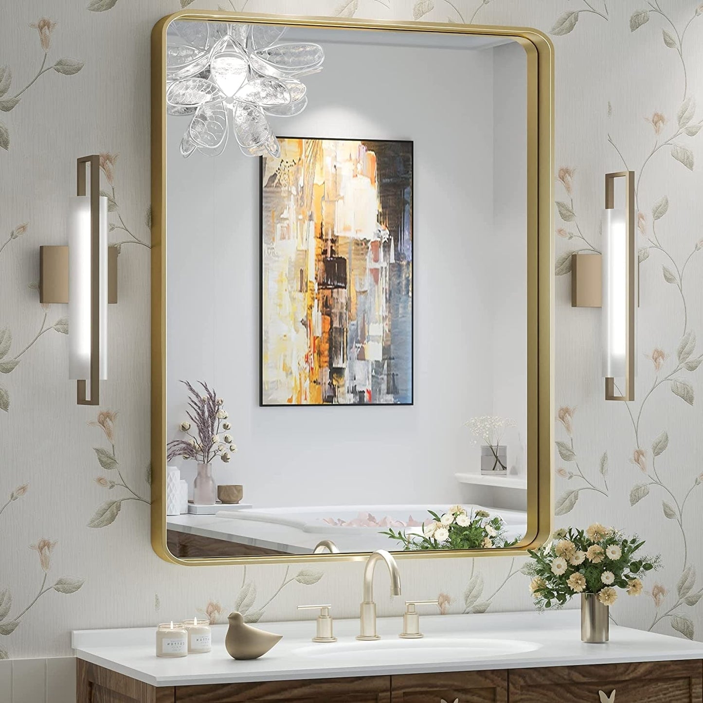 TokeShimi Miroir mural de salle de bain avec cadre métallique moderne