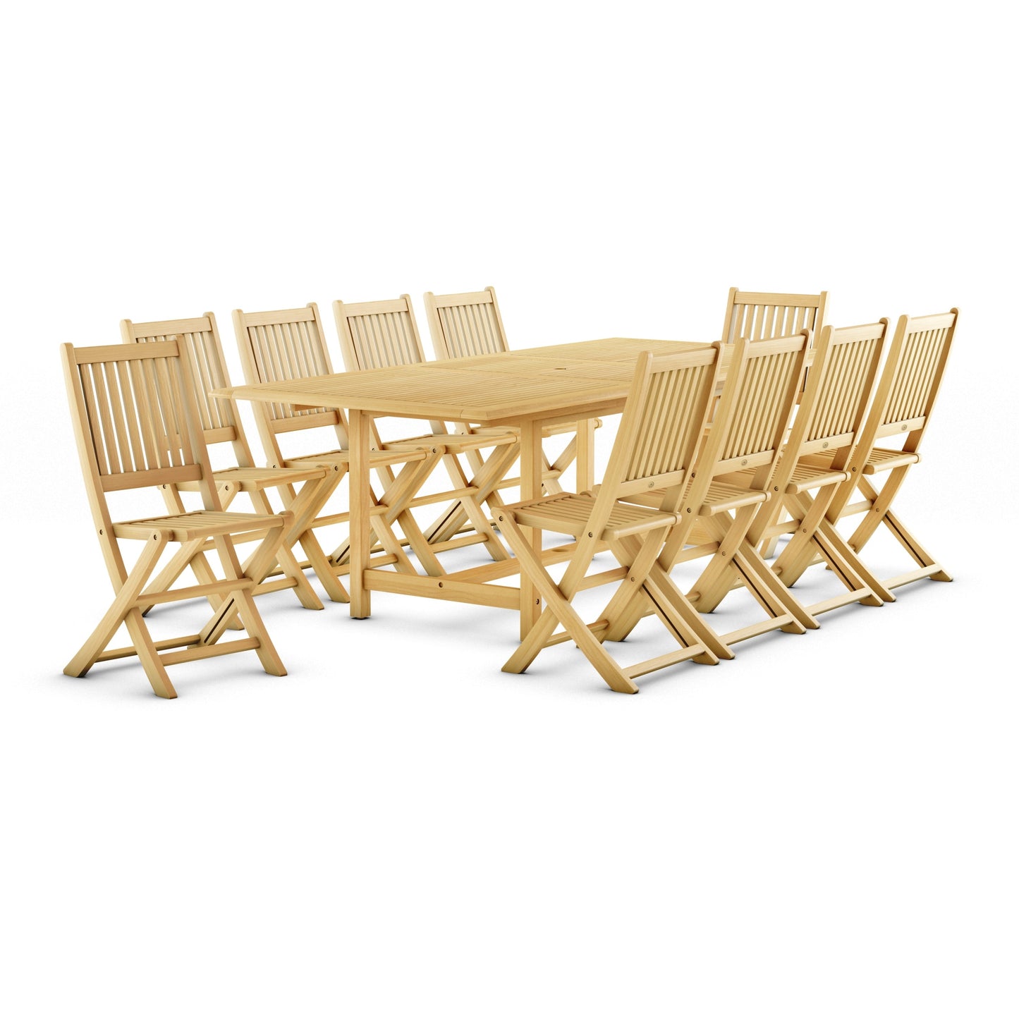 Ensemble de repas de patio d'extérieur Amazonia en teck FSC certifié, 11 pièces - 10 places - 11 pièces