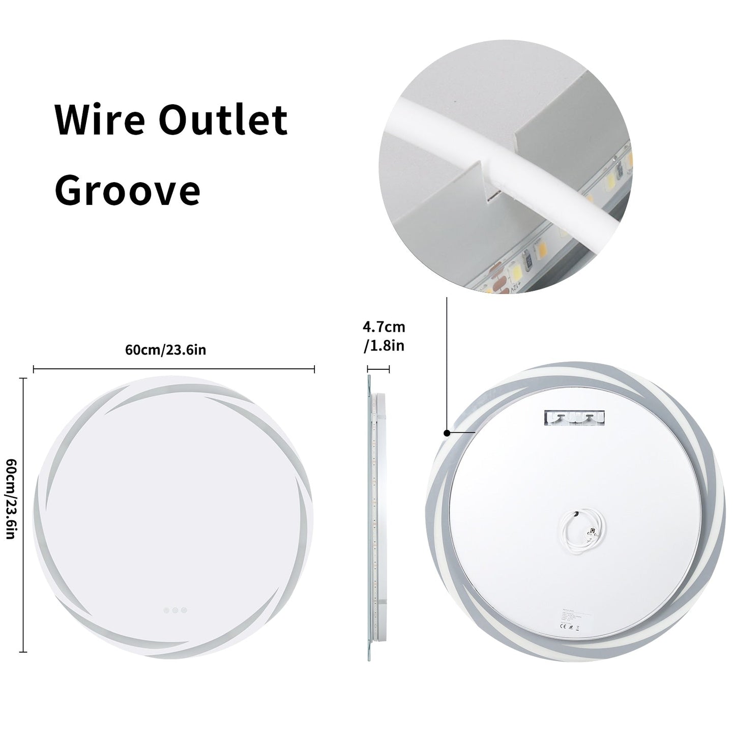 Grand miroir de salle de bain à éclairage LED unique, rétroéclairé, sans scintillement
