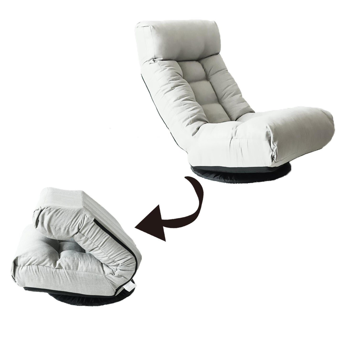 Ensemble de fauteuil inclinable sans accoudoirs, recouvert de tissu, avec repose-pieds et repose-tête réglable.