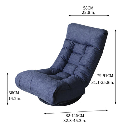 Ensemble de fauteuil inclinable sans accoudoirs, recouvert de tissu, avec repose-pieds et repose-tête réglable.