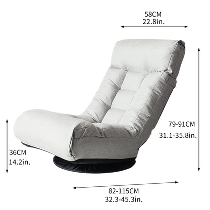 Ensemble de fauteuil inclinable sans accoudoirs, recouvert de tissu, avec repose-pieds et repose-tête réglable.