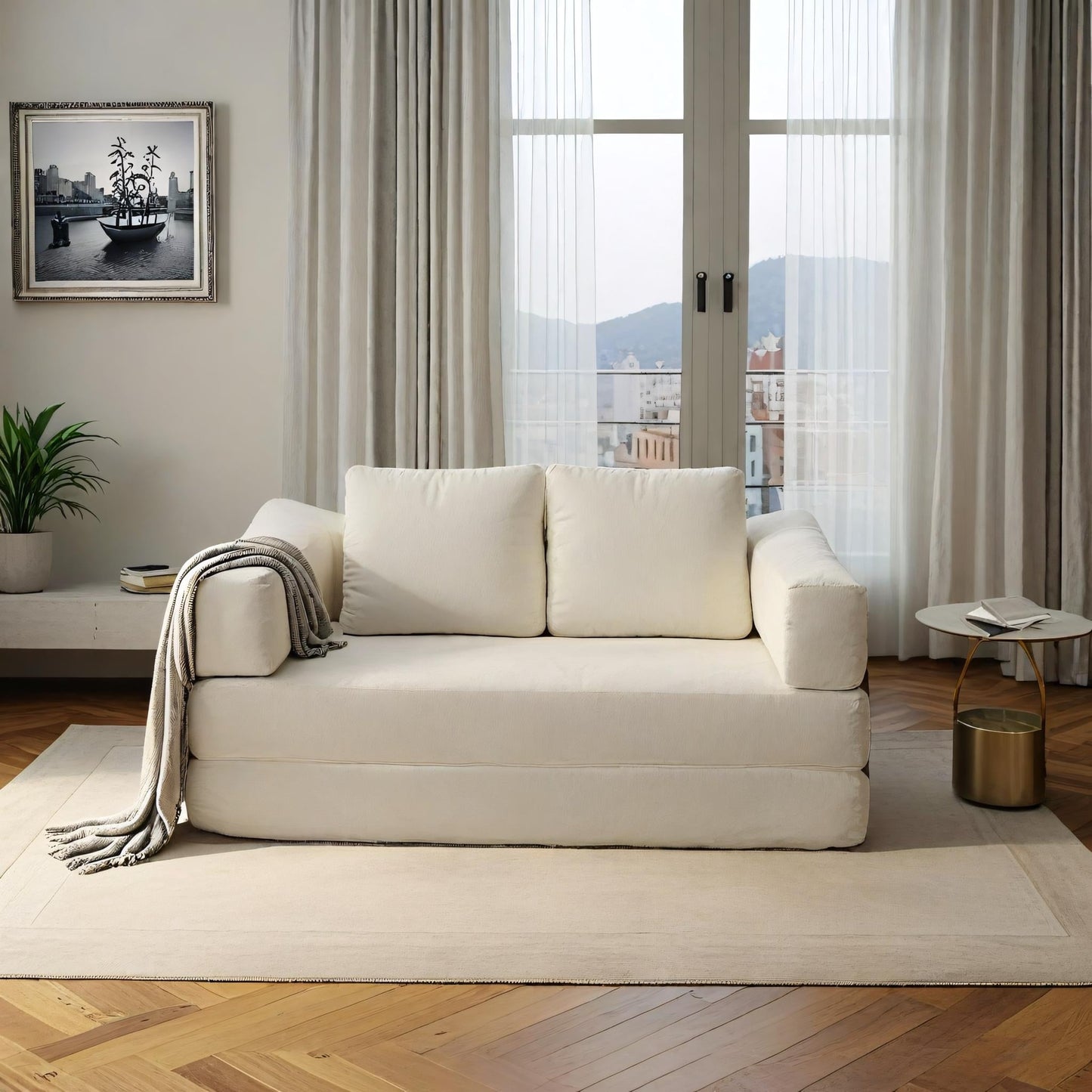 Canapé-lit convertible rembourré de 70,87 pouces, chaise convertible, canapé de sol confortable pour salon, chambre à coucher, tissu chenille.