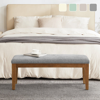 Banc d'entrée recouvert de tissu, banc de chambre à coucher pour le pied du lit, beige, en bois massif, 44 pouces