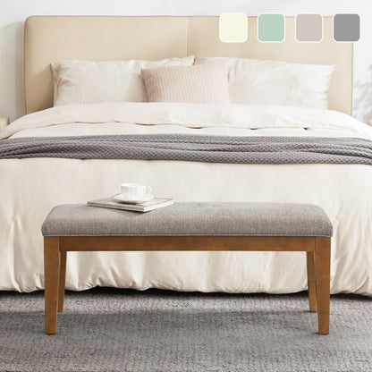 Banc d'entrée recouvert de tissu, banc de chambre à coucher pour le pied du lit, beige, en bois massif, 44 pouces