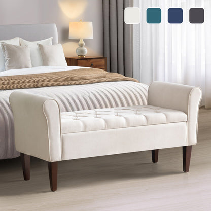 Banc de rangement capitonné, banc avec accoudoirs, banc d'entrée avec couvercle rabattable, 50,4 pouces.