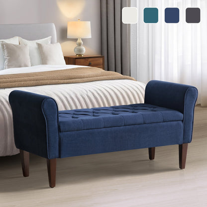 Banc de rangement capitonné, banc avec accoudoirs, banc d'entrée avec couvercle rabattable, 50,4 pouces.