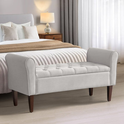 Banc de rangement capitonné, banc avec accoudoirs, banc d'entrée avec couvercle rabattable, 50,4 pouces.