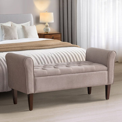 Banc de rangement capitonné, banc avec accoudoirs, banc d'entrée avec couvercle rabattable, 50,4 pouces.